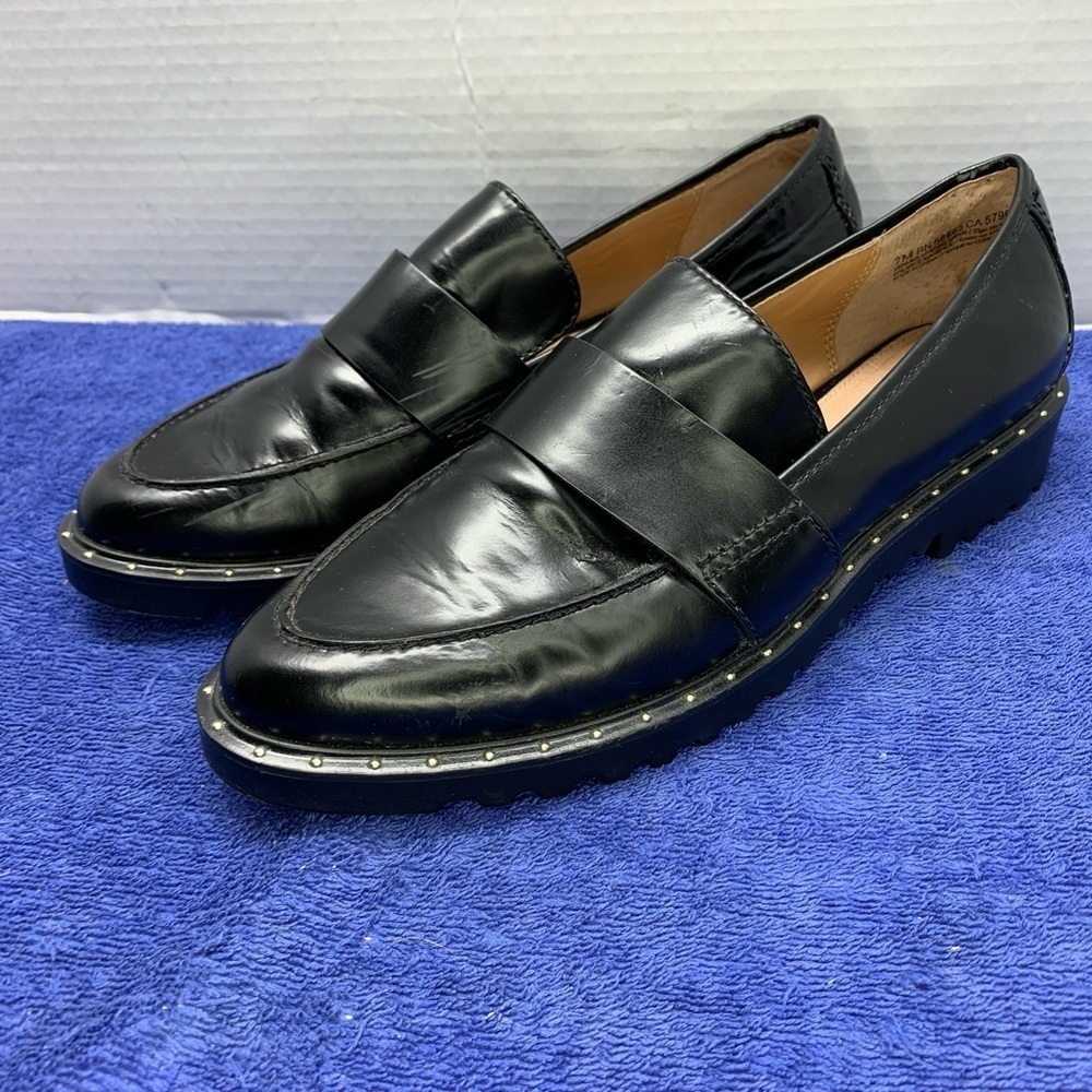 Halogen Women's Haemilystud-Lea Black Chunky Sole Leather Loafers Shoes Size 7M